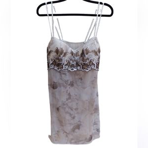 Millenia Womens Sz L White Brown Floral Sheer Nightgown